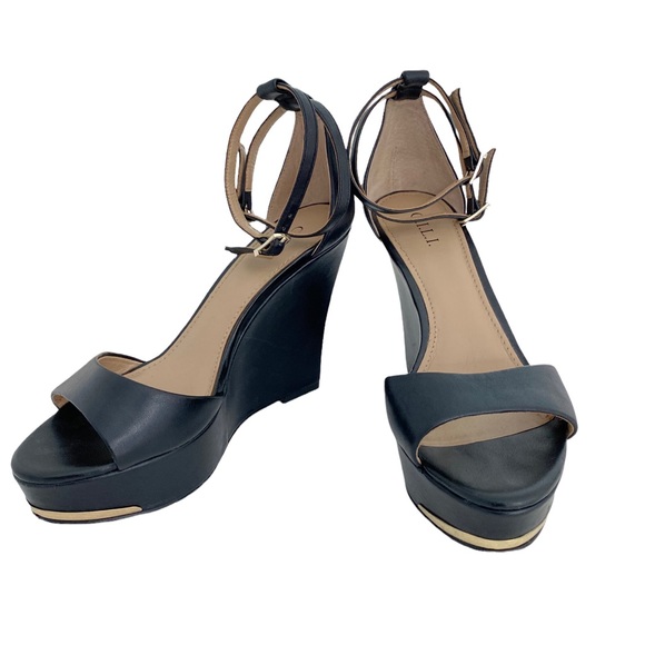 G.I.L.I. Shoes Gili Womens Black Double Ankle Strap Wedge Size 6 2